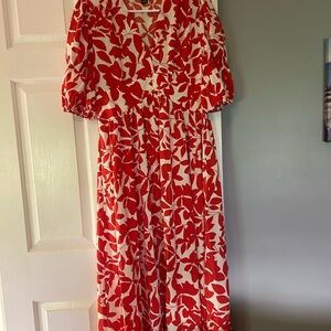 Elegant Red and White Floral Dress